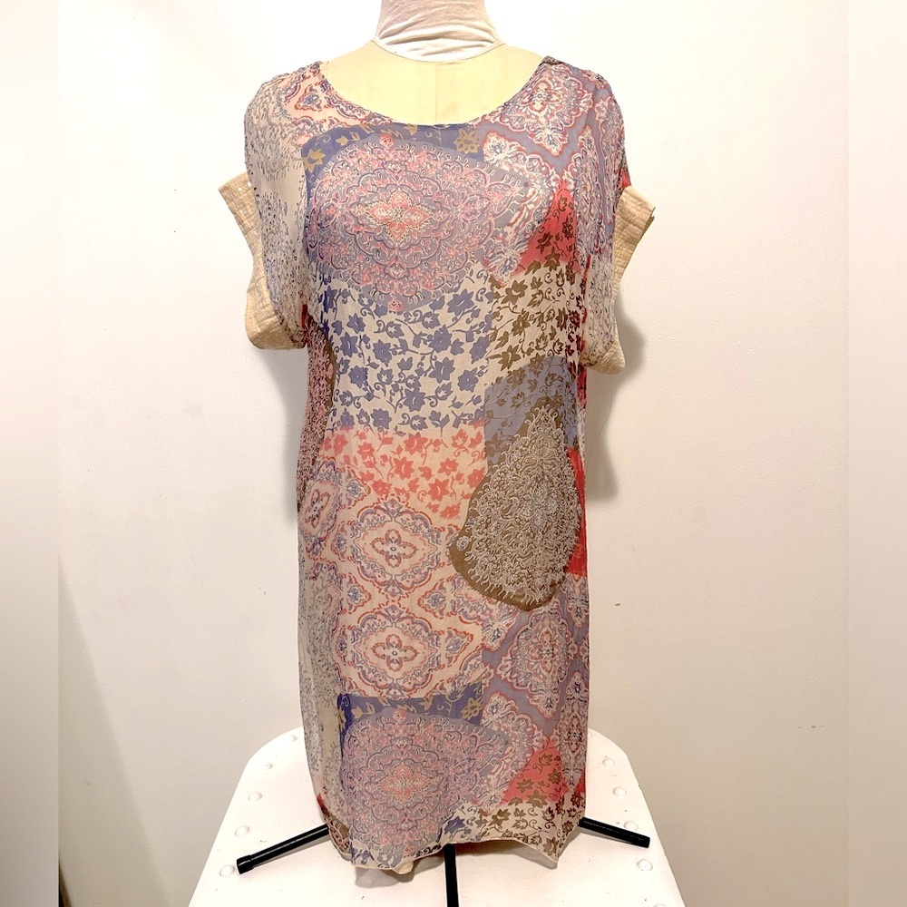 Silk Italy Sequin Floral Piazza Del Tempio Mini Dress Tunic S M
